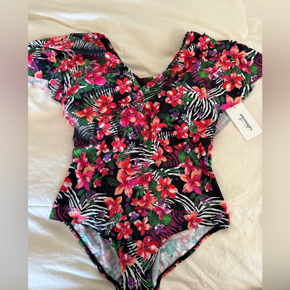 Floral one piece with flutter sleeves